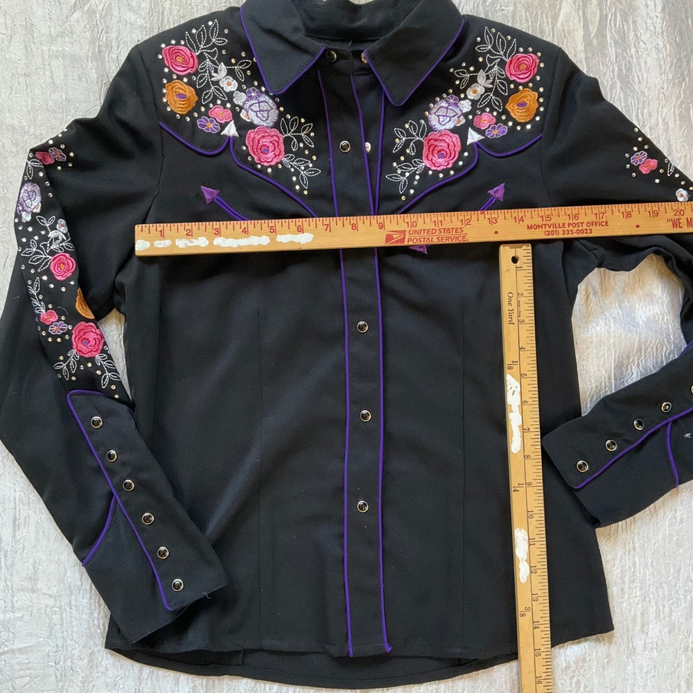 Scully Western Floral Rose Embroidered Pearl Snap Shirt PPL-864 Sz Small Cowgirl - Picture 13 of 15